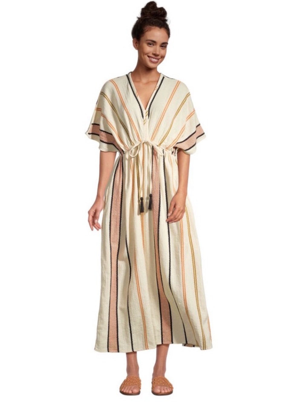 World Market Mira Cotton Maxi Dress, Size Large XL Peach Ivory
